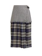 Matchesfashion.com Le Kilt - Mia 72cm Houndstooth And Tartan Pleated Wool Skirt - Womens - Grey Multi