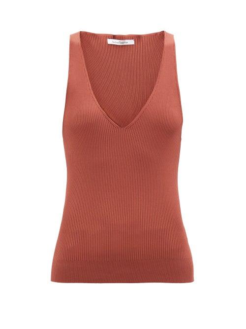 Ladies Rtw Another Tomorrow - V-neck Rib-knitted Tank Top - Womens - Brown