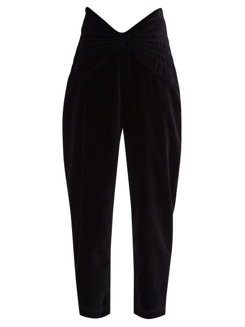 Matchesfashion.com The Attico - High Rise Cotton Velvet Tapered Trousers - Womens - Black