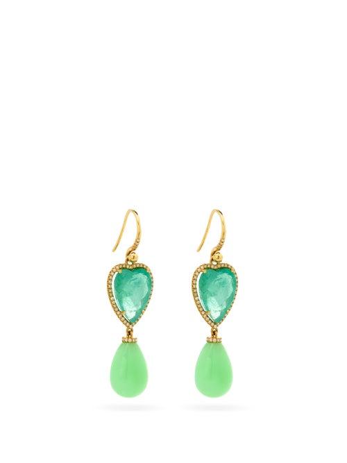 Matchesfashion.com Irene Neuwirth - Heart Diamond, Emerald, Opal & 18kt Gold Earrings - Womens - Green Gold