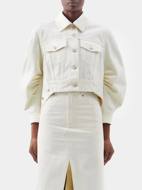 Alexander Mcqueen - Cropped Denim Jacket - Womens - Ivory