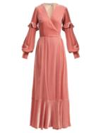 Matchesfashion.com Raquel Diniz - Aurora Silk Velvet Wrap Dress - Womens - Light Pink