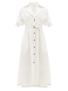Matchesfashion.com Aje - Theodora Belted Linen Blend Dress - Womens - White