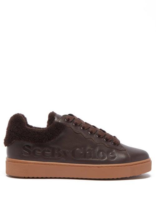 See By Chlo - Essie Shearling-trimmed Leather Trainers - Womens - Dark Brown