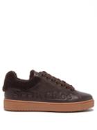 See By Chlo - Essie Shearling-trimmed Leather Trainers - Womens - Dark Brown