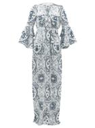 Matchesfashion.com Raquel Diniz - Army Mosaic-print Silk-satin Dress - Womens - Blue White