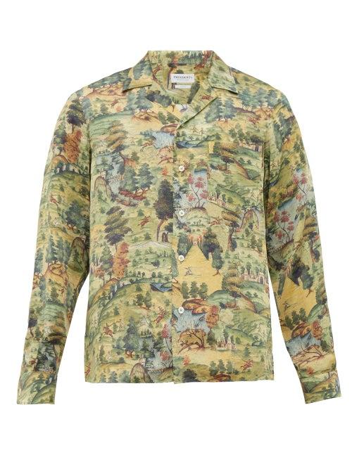 Matchesfashion.com President's - Rangi Mughal Print Silk Charmeuse Shirt - Mens - Green