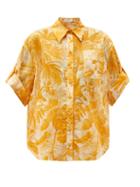 Matchesfashion.com Zimmermann - Mae Palm-print Voile Short-sleeved Shirt - Womens - Yellow
