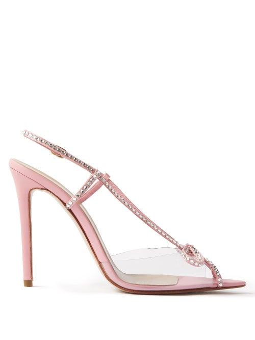 Andrea Wazen - Kay Plexi 120 Crystal-bow Open-toe Leather Pumps - Womens - Pink