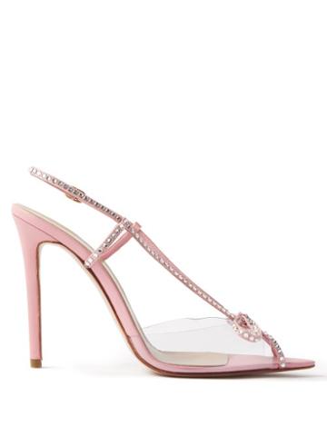Andrea Wazen - Kay Plexi 120 Crystal-bow Open-toe Leather Pumps - Womens - Pink