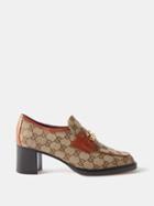 Gucci - Gg-canvas Block-heel Loafers - Womens - Brown
