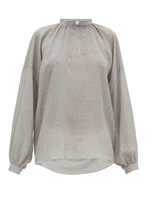 Matchesfashion.com Raey - Gathered Balloon Sleeve Floral Print Silk Top - Womens - Grey Print