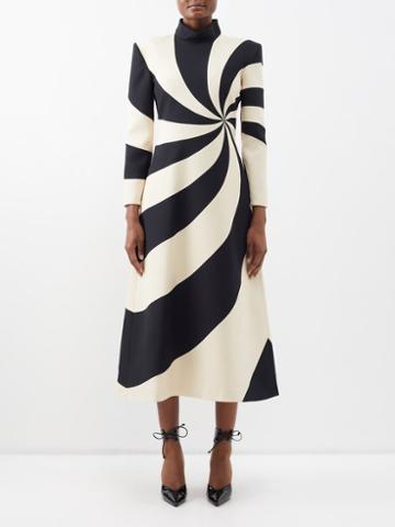 Gucci - Geometric High-neck Silk-blend Crepe Midi Dress - Womens - Black White