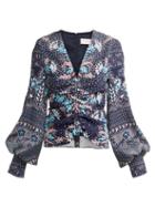 Matchesfashion.com Peter Pilotto - Printed Ruched Seersucker Blouse - Womens - Navy Multi