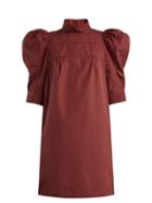 Matchesfashion.com Chlo - Puff Sleeve Cotton Poplin Dress - Womens - Brown