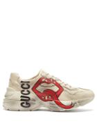 Matchesfashion.com Gucci - Rhyton Mouth And Logo Print Leather Trainers - Womens - Ivory
