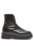 Matchesfashion.com The Row - Zip Front Leather Ankle Boots - Womens - Black