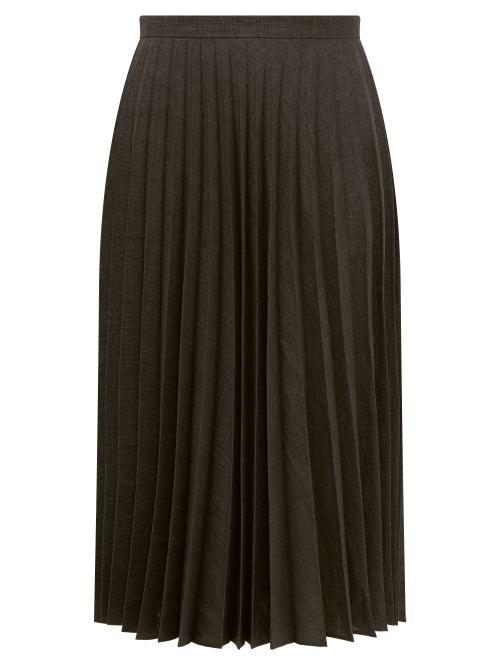 Matchesfashion.com Margaret Howell - Prince Of Wales Check Linen Blend Skirt - Womens - Dark Grey