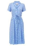 Matchesfashion.com Hvn - Maria Flamingo Print Silk Shirt Dress - Womens - Blue