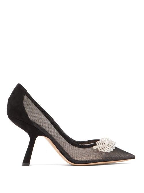 Matchesfashion.com Nicholas Kirkwood - Monstera Leaf-embellished Mesh Pumps - Womens - Black