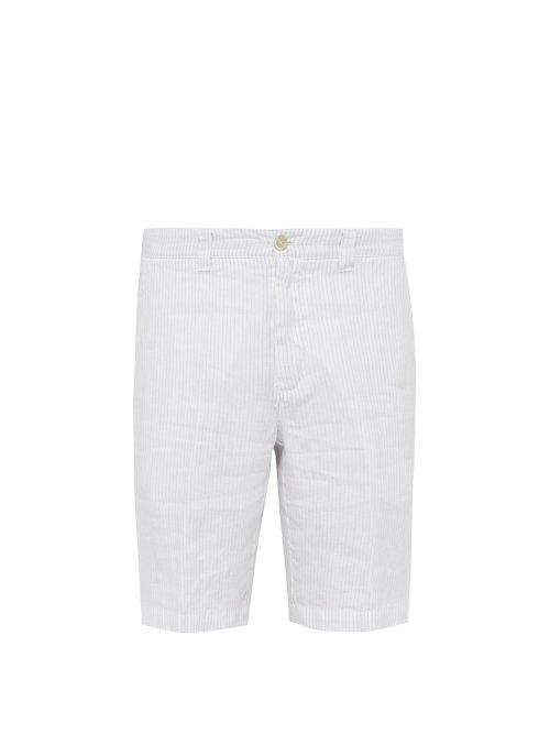 Matchesfashion.com 120% Lino - Pinstriped Slubbed Linen Poplin Bermuda Shorts - Mens - White