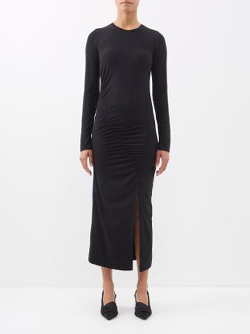 Another Tomorrow - Ruched Long-sleeved Jersey Dress - Womens - Black