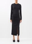Another Tomorrow - Ruched Long-sleeved Jersey Dress - Womens - Black