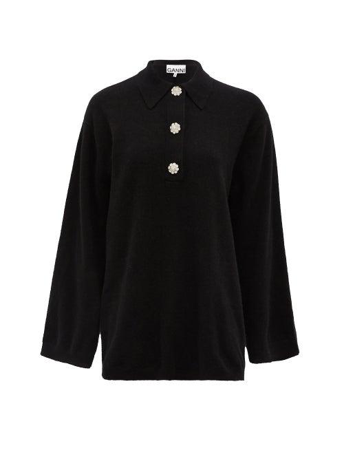Matchesfashion.com Ganni - Crystal-button Sweater - Womens - Black
