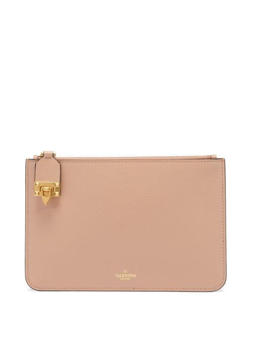 Valentino Garavani - Rockstud Grained-leather Pouch - Womens - Light Pink