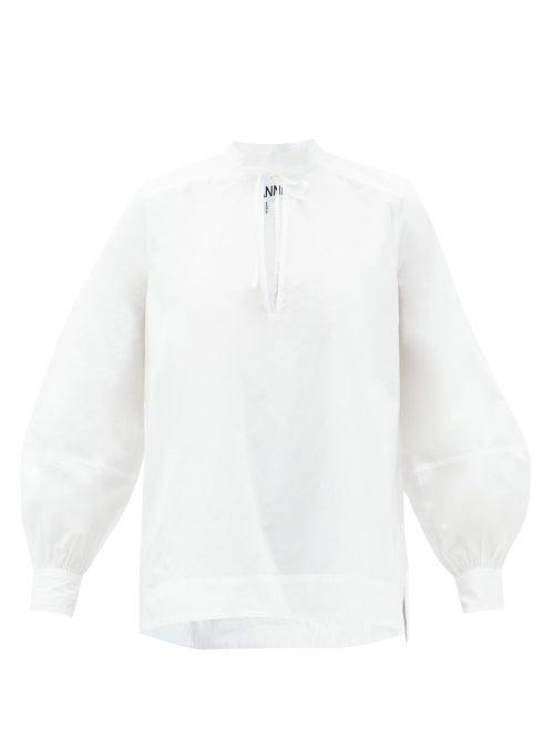 Matchesfashion.com Ganni - Keyhole-neckline Organic-cotton Poplin Shirt - Womens - White