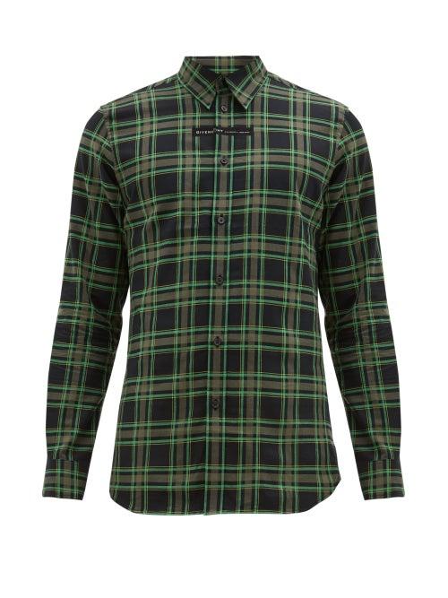 Matchesfashion.com Givenchy - Logo Embroidered Checked Cotton Flannel Shirt - Mens - Black Green
