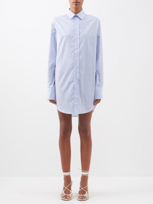 Sa Su Phi - Marcella Striped Longline Cotton-poplin Shirt - Womens - Light Blue