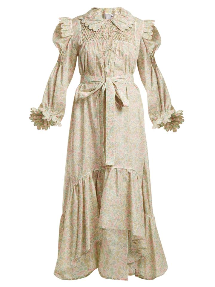 Horror Vacui Smocked Scallop-edged Cotton Dress