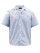 Dsquared2 - Paint-print Striped Cotton-poplin Shirt - Mens - Light Blue