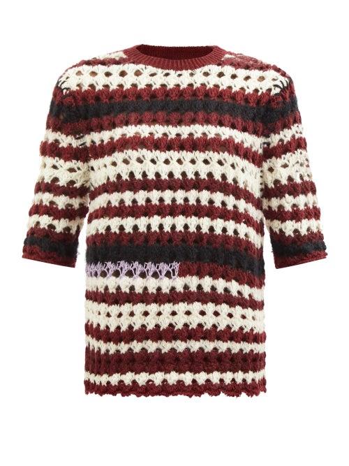 Marni - Cropped-sleeve Striped Crochet Sweater - Womens - Multi