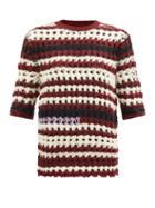 Marni - Cropped-sleeve Striped Crochet Sweater - Womens - Multi