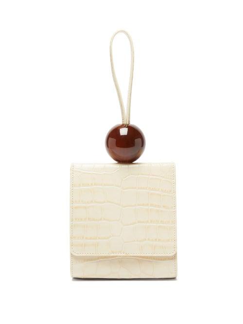 Matchesfashion.com By Far - Ball Crocodile Effect Leather Clutch - Womens - Ivory