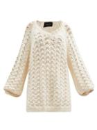 Matchesfashion.com Simone Rocha - Pearl-embellished Organic-cotton Lace Sweater - Womens - Cream