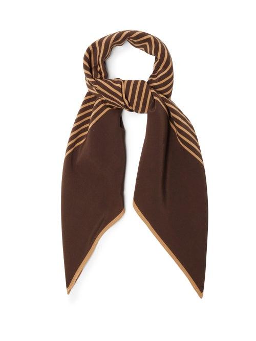Ladies Accessories Totme - Monogram-print Silk Scarf - Womens - Brown Multi