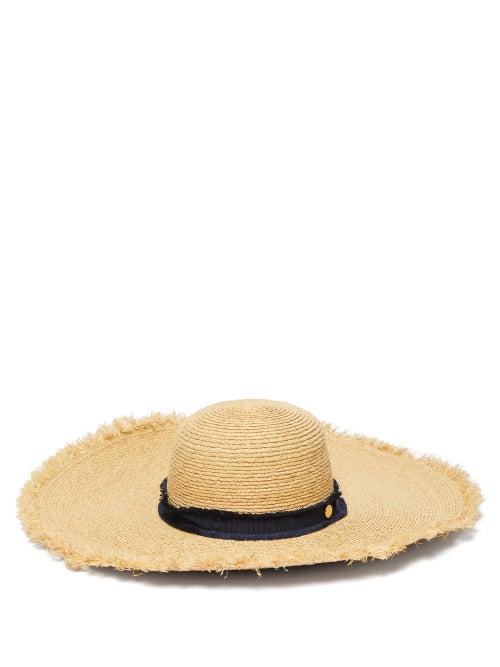 Matchesfashion.com Heidi Klein - Cape Elizabeth Frayed Raffia Wide Brim Hat - Womens - Beige Navy