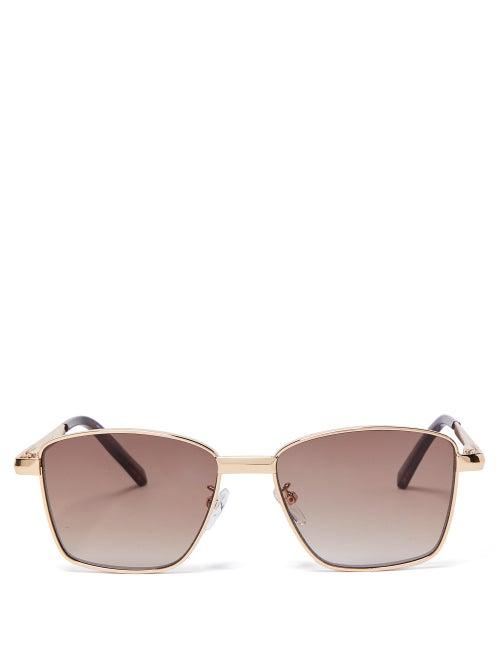 Matchesfashion.com Le Specs - Supastar Square Metal Sunglasses - Womens - Brown Gold
