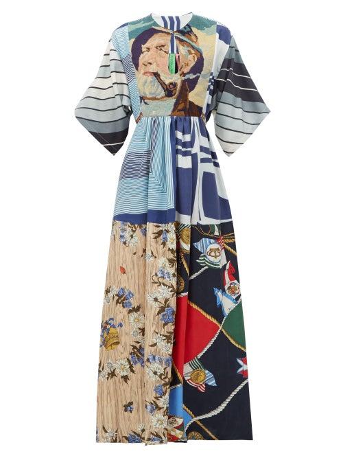 Matchesfashion.com Rianna + Nina - Vintage Patchwork Tapestry Panel Silk Dress - Womens - Multi