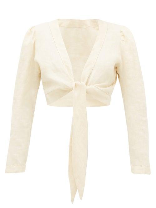 Matchesfashion.com Lisa Marie Fernandez - Tie-front Puff-sleeve Linen Blouse - Womens - Beige