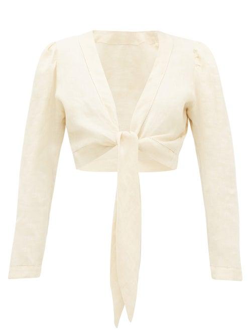 Matchesfashion.com Lisa Marie Fernandez - Tie-front Puff-sleeve Linen Blouse - Womens - Beige