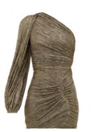 Matchesfashion.com Peter Pilotto - Metallic One Sleeve Ruched Pliss Mini Dress - Womens - Gold