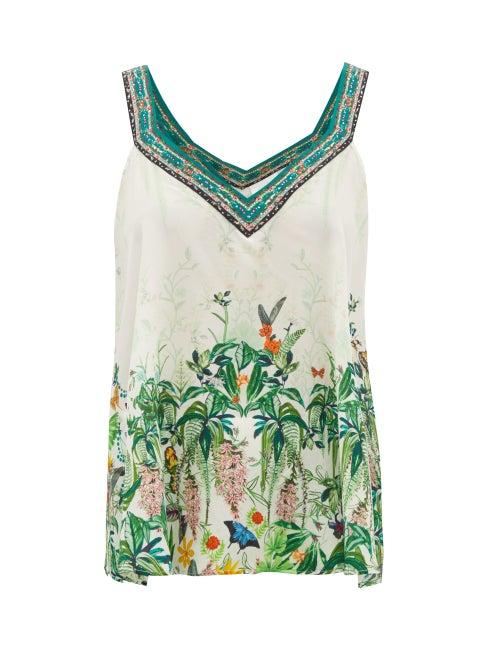 Matchesfashion.com Camilla - Daintree Dreaming Forest-print Silk Camisole - Womens - White Print