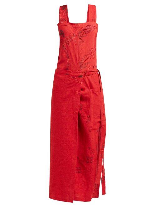 Matchesfashion.com By Walid - Shirley 20th Century Embroidered Linen Dress - Womens - Red