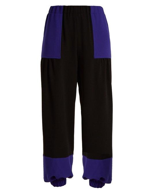 Matchesfashion.com Duro Olowu - Contrast Panel High Rise Crepe Trousers - Womens - Black Blue