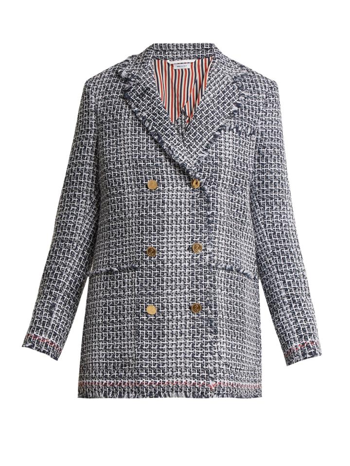 Thom Browne Madras Double-breasted Cotton-blend Tweed Jacket