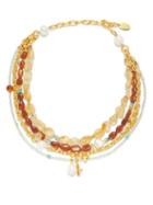Lizzie Fortunato - Chroma Pearl & Gold-plated Beaded Necklace - Womens - Orange Multi
